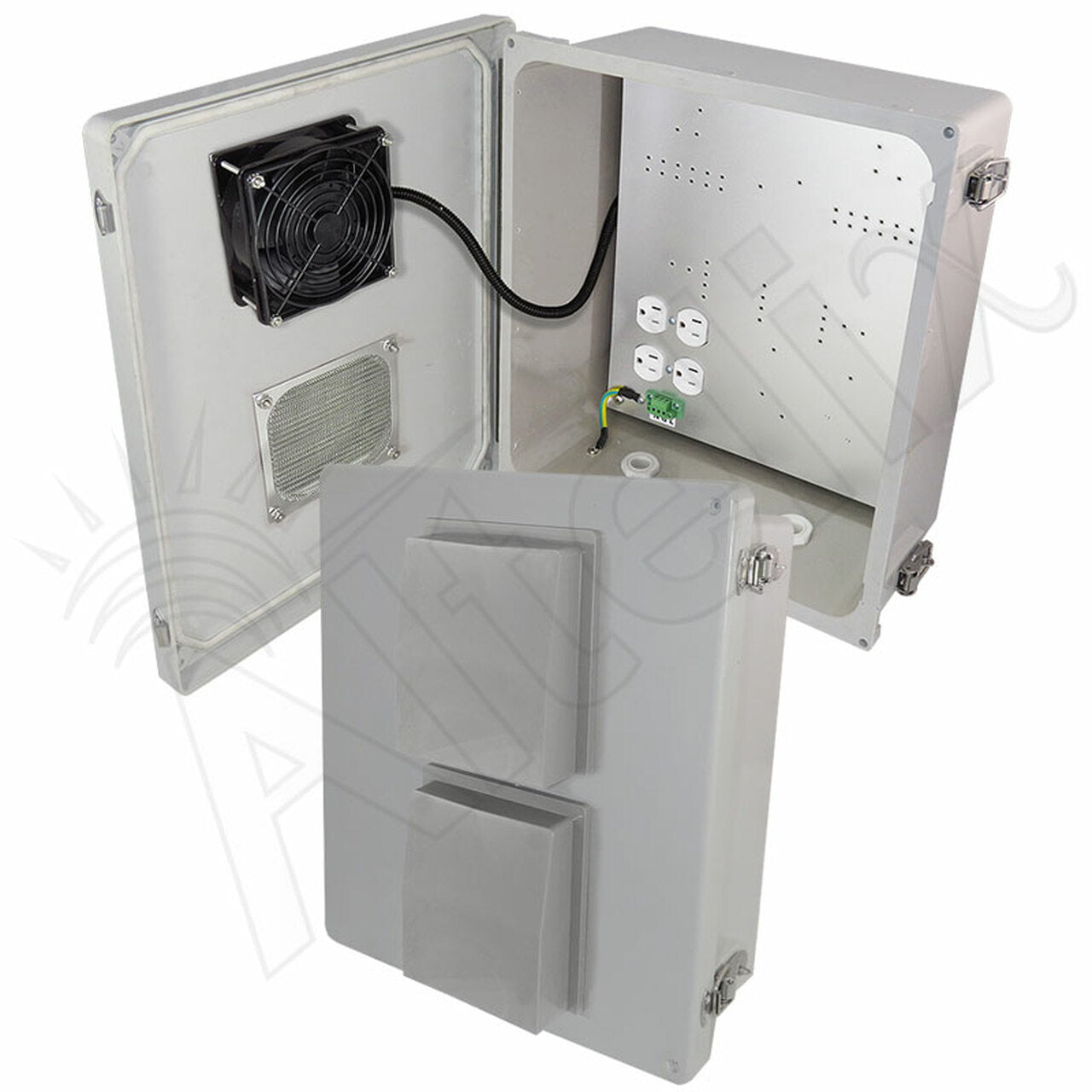 Altelix Fiberglass Vented & Heated Weatherproof NEMA Enclosure with 120 VAC Outlets, 200W Heater & 85°F Turn-On Cooling Fan