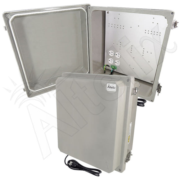 Altelix Fiberglass Weatherproof NEMA 4X Enclosure with Aluminum Equipment Mounting Plate & 120 VAC Outlets & Power Cord