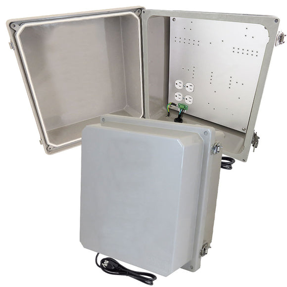 Altelix Fiberglass Weatherproof NEMA 4X Enclosure with Aluminum Equipment Mounting Plate & 120 VAC Outlets & Power Cord