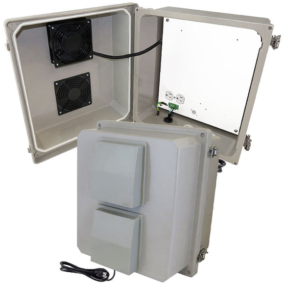 Altelix Fiberglass Weatherproof Vented WiFi NEMA Enclosure with Cooling Fan, 120 VAC Outlets & Power Cord