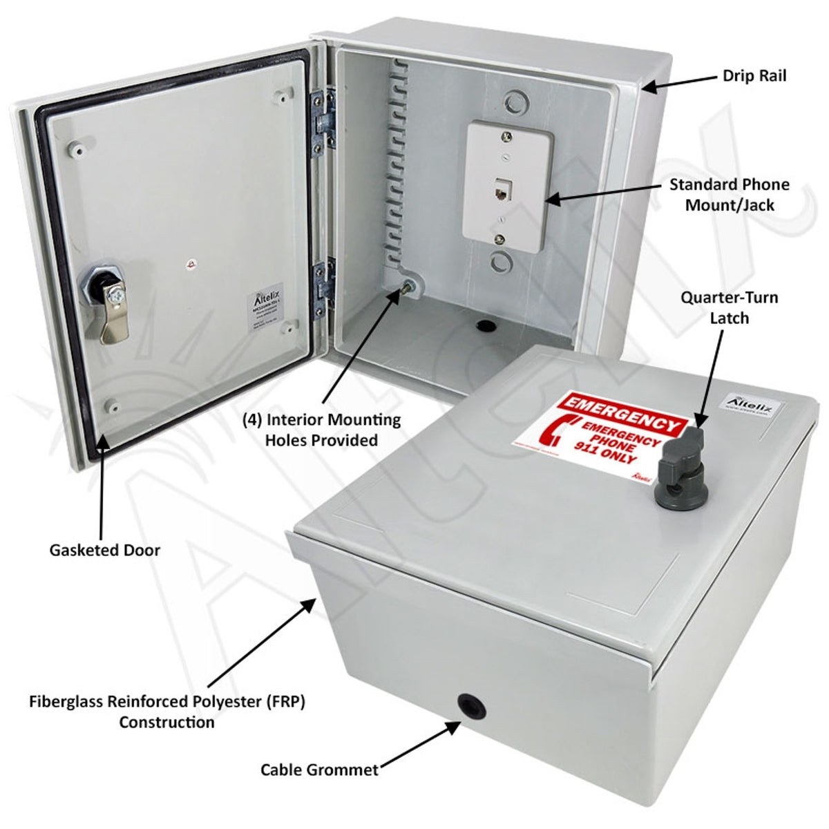 Case Lexan Call Box Altelix 12x10x6 Fiberglass Outdoor Weatherproof NEMA 3X Phone Call Box ...
