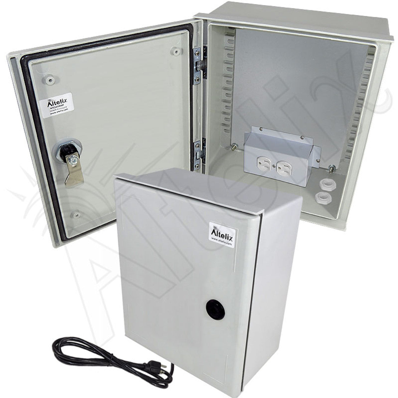 Altelix NEMA 3X Fiberglass Weatherproof Enclosure with Equipment Mounting Plate, 120 VAC Outlets & Power Cord-1