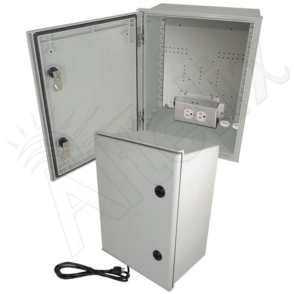 Altelix NEMA 3X Fiberglass Weatherproof Enclosure with Equipment Mounting Plate, 120 VAC Outlets & Power Cord