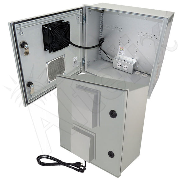 Altelix Vented Fiberglass Weatherproof NEMA Enclosure with 120 VAC Outlets, Power Cord & 85°F Turn-On Cooling Fan