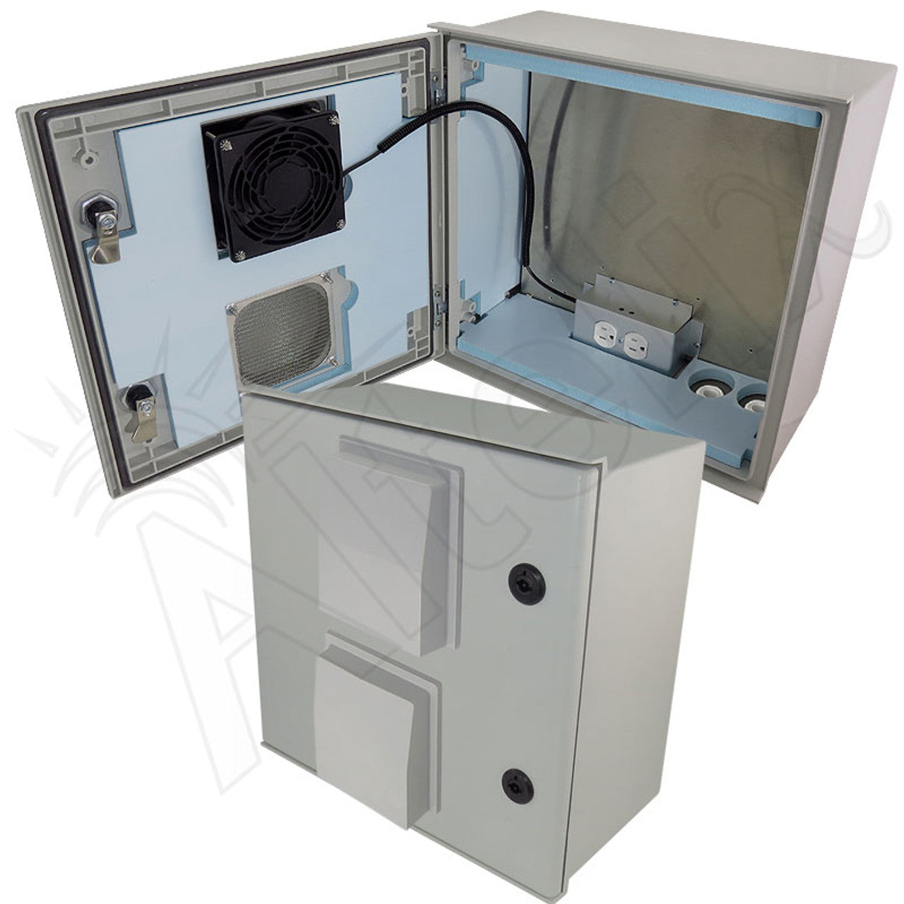 Altelix Vented Insulated Fiberglass Heated Weatherproof NEMA Enclosure with Cooling Fan, Heater and 120 VAC Outlets