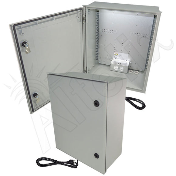 Altelix NEMA 3X Fiberglass Weatherproof Enclosure with Equipment Mounting Plate, 120 VAC Outlets & Power Cord