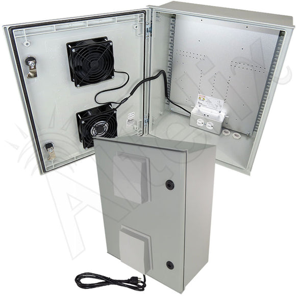 Altelix Vented Fiberglass Weatherproof NEMA Enclosure with Cooling Fan, 120 VAC Outlets & Power Cord