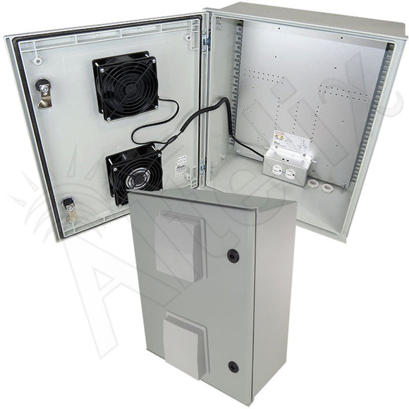 Altelix Vented Fiberglass Weatherproof NEMA Enclosure with 120 VAC Outlets & 85°F Turn-On Cooling Fan