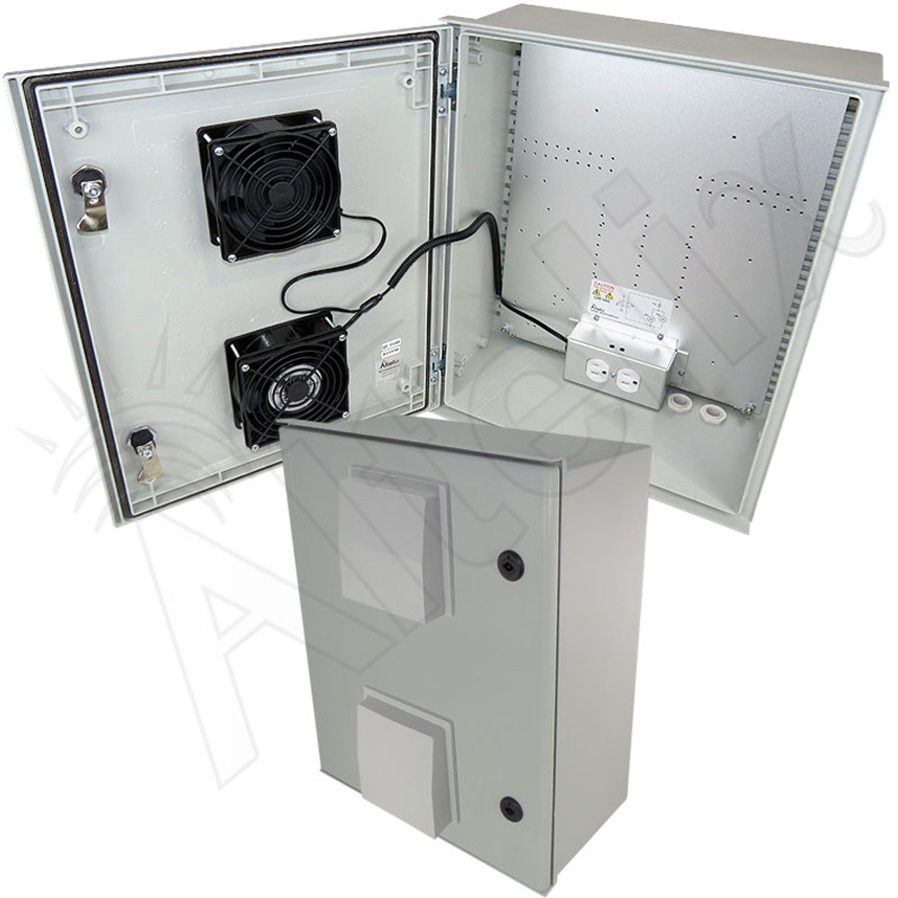 Altelix Vented Fiberglass Weatherproof NEMA Enclosure with 120 VAC Outlets, Power Cord, 200W Heater and 85°F Turn-On Cooling Fan-4