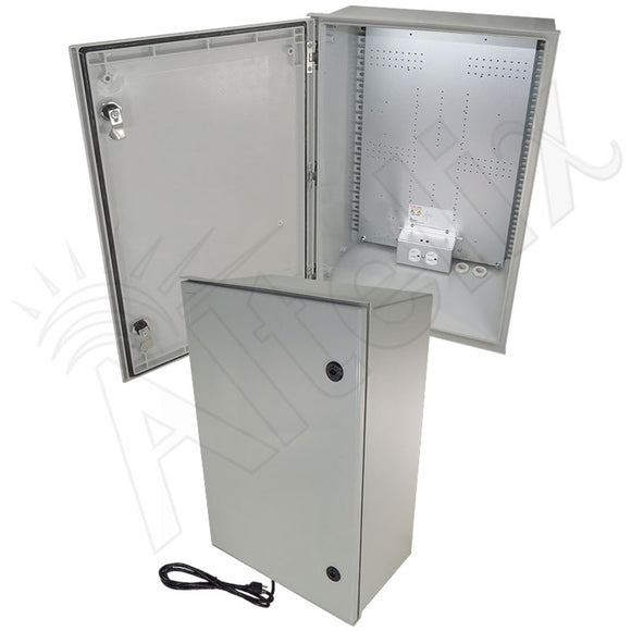 Altelix NEMA 3X Fiberglass Weatherproof Enclosure with Equipment Mounting Plate, 120 VAC Outlets & Power Cord