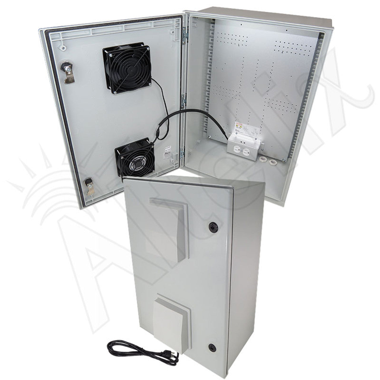 Altelix Vented Fiberglass Weatherproof NEMA Enclosure with Cooling Fan, 120 VAC Outlets & Power Cord