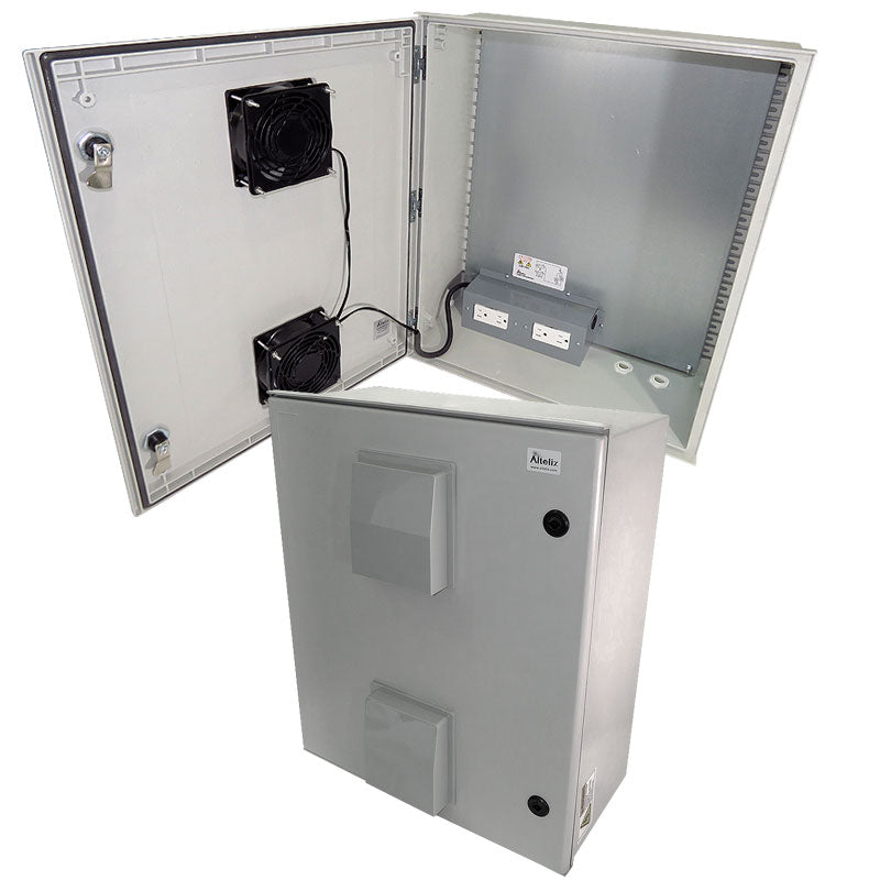 Altelix Vented Fiberglass Weatherproof NEMA Enclosure with Cooling Fan, 200W Heater, 120 VAC Outlets & Power Cord