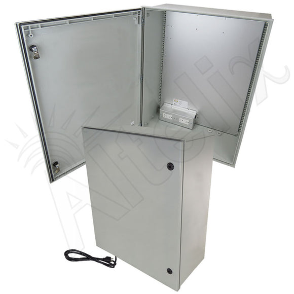 Altelix NEMA 4X Heated Fiberglass Weatherproof Enclosure with Equipment Mounting Plate, 120 VAC Outlets & Power Cord