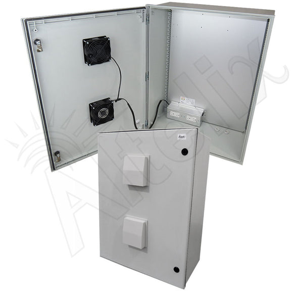 Altelix Vented Fiberglass Weatherproof NEMA Enclosure with 120 VAC Outlets & 85°F Turn-On Cooling Fan