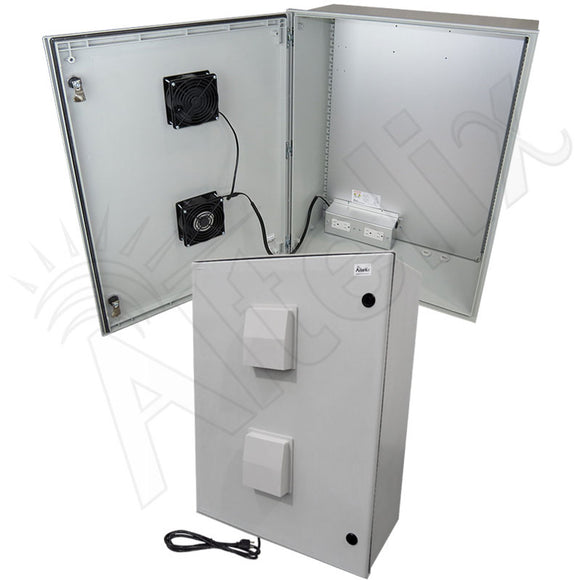 Altelix Vented Fiberglass Weatherproof NEMA Enclosure with Cooling Fan, 200W Heater, 120 VAC Outlets & Power Cord