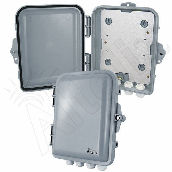 Altelix 9x8x3 IP66 NEMA 4X PC+ABS Weatherproof Utility Box with Hinged Door and Aluminum Mounting Plate