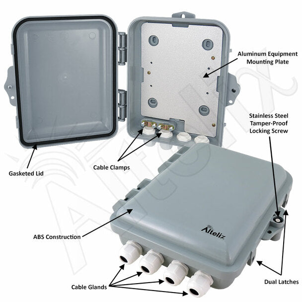 Altelix 9x8x3 IP66 NEMA 4X PC+ABS Weatherproof Utility Box with Hinged Door and Aluminum Mounting Plate - 0