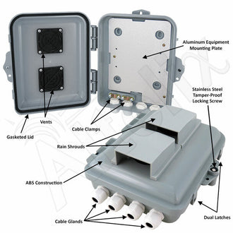 Altelix 9x8x3 PC+ABS Weatherproof Vented Utility Box NEMA Enclosure with Hinged Door and Aluminum Mounting Plate - 0