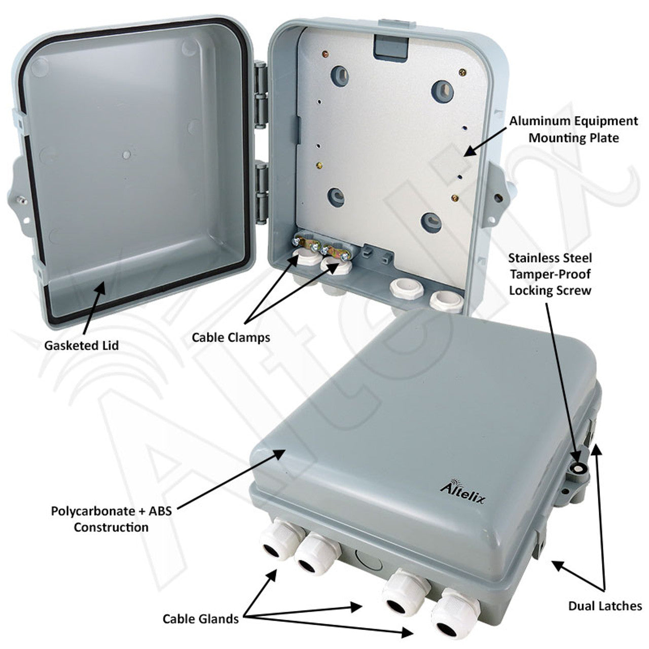 Altelix 10x9x4 IP66 NEMA 4X PC+ABS Weatherproof Utility Box with Hinged Door and Aluminum Mounting Plate - 0
