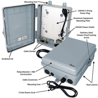 Altelix 12x9x5 NEMA 4X PC+ABS Weatherproof Utility Box NEMA Enclosure with 120 VAC 3-Prong Power Plug & Power Cord - 0