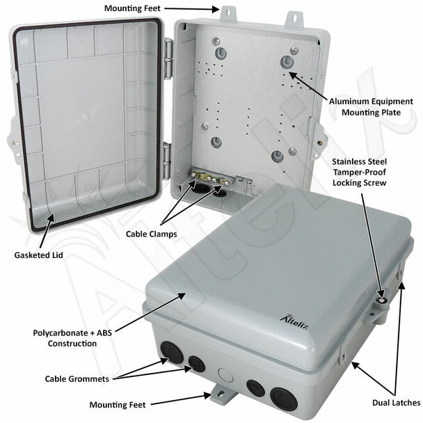 Altelix 12x9x5 IP66 NEMA 4X PC+ABS Weatherproof Utility Box with Hinged Door and Aluminum Mounting Plate - 0