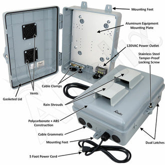 Altelix 12x9x5 PC+ABS Weatherproof Vented Utility Box NEMA Enclosure with 120 VAC Power Terminal & Power Cord - 0