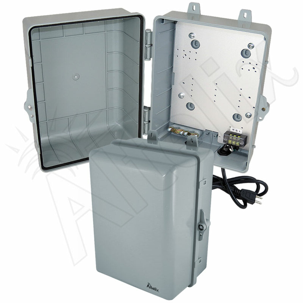 Altelix 12x9x7 NEMA 4X PC+ABS Weatherproof Utility Box NEMA Enclosure with 120 VAC Power Terminal & Power Cord-1
