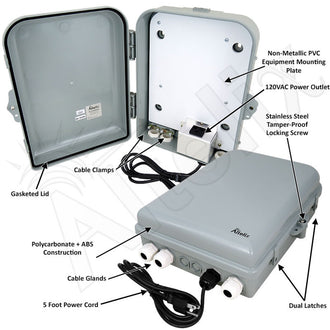 Altelix 13x10x4 PC+ABS NEMA 4X RF Transparent Outdoor WiFi Enclosure with No-Drill PVC Equipment Mounting Plate, 120 VAC Outlets & Power Cord - 0
