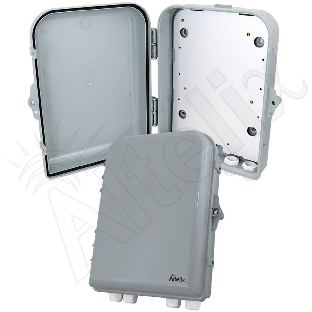 Altelix 13x10x4 IP66 NEMA 4X PC+ABS Weatherproof Utility Box with Hinged Door & Aluminum Mounting Plate