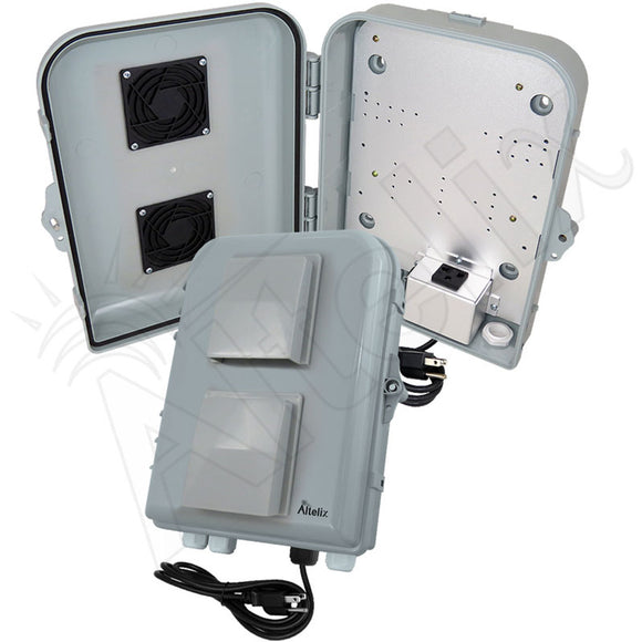 Altelix 13x10x4 PC+ABS Weatherproof Vented Utility Box NEMA Enclosure with Aluminum Mounting Plate, 120 VAC Outlet & Power Cord
