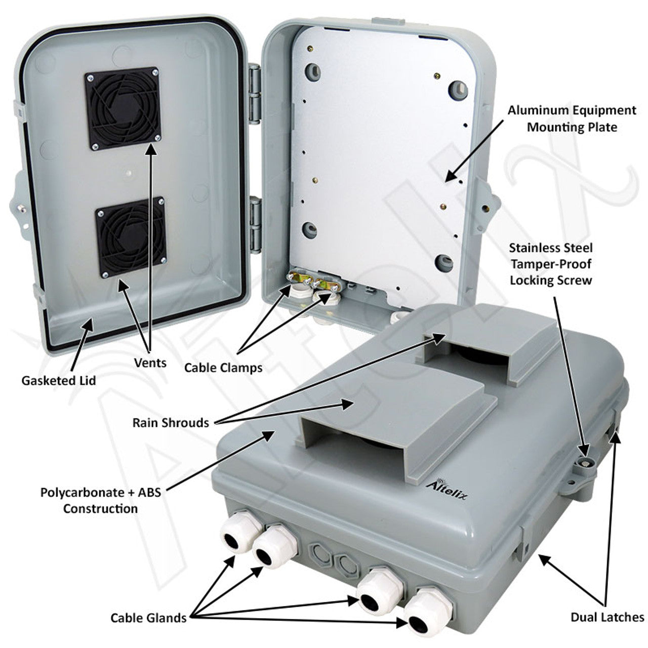 Altelix 13x10x4 PC+ABS Vented Weatherproof Utility Box NEMA Enclosure with Hinged Door and Aluminum Mounting Plate-2