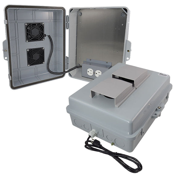 Altelix 14x11x5 Vented Polycarbonate + ABS Weatherproof NEMA Enclosure with Cooling Fan, 120 VAC Outlets & Power Cord
