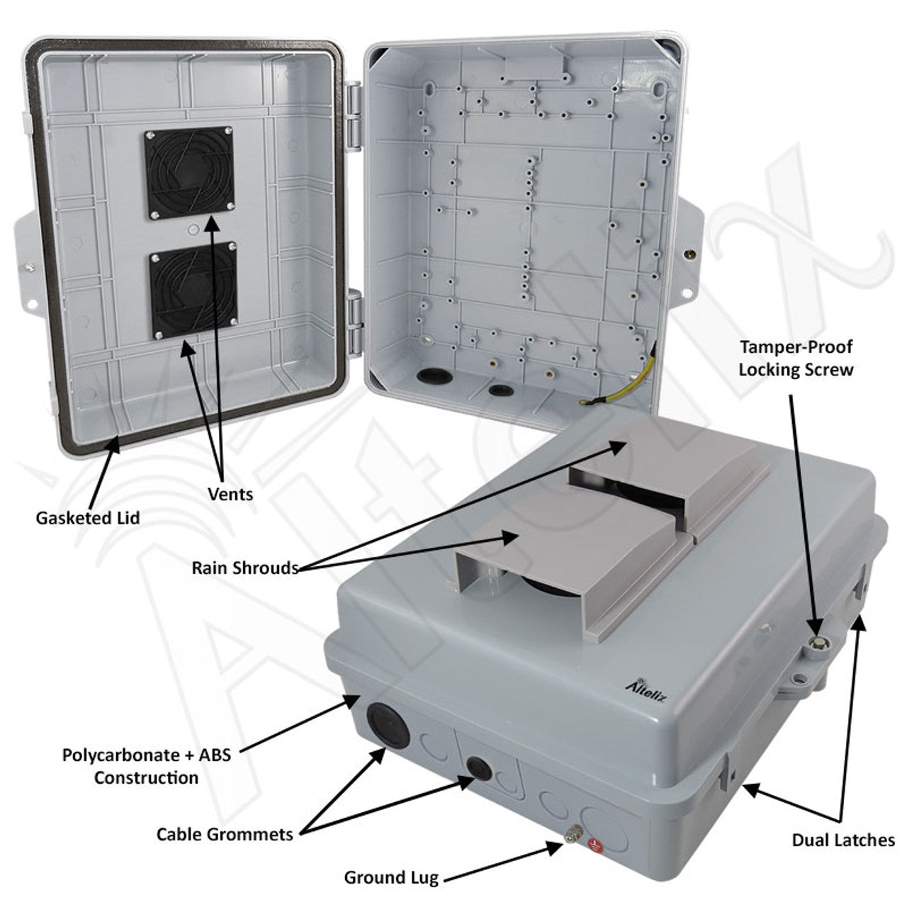 Altelix 14x11x5 PC + ABS Weatherproof Vented Utility Box NEMA