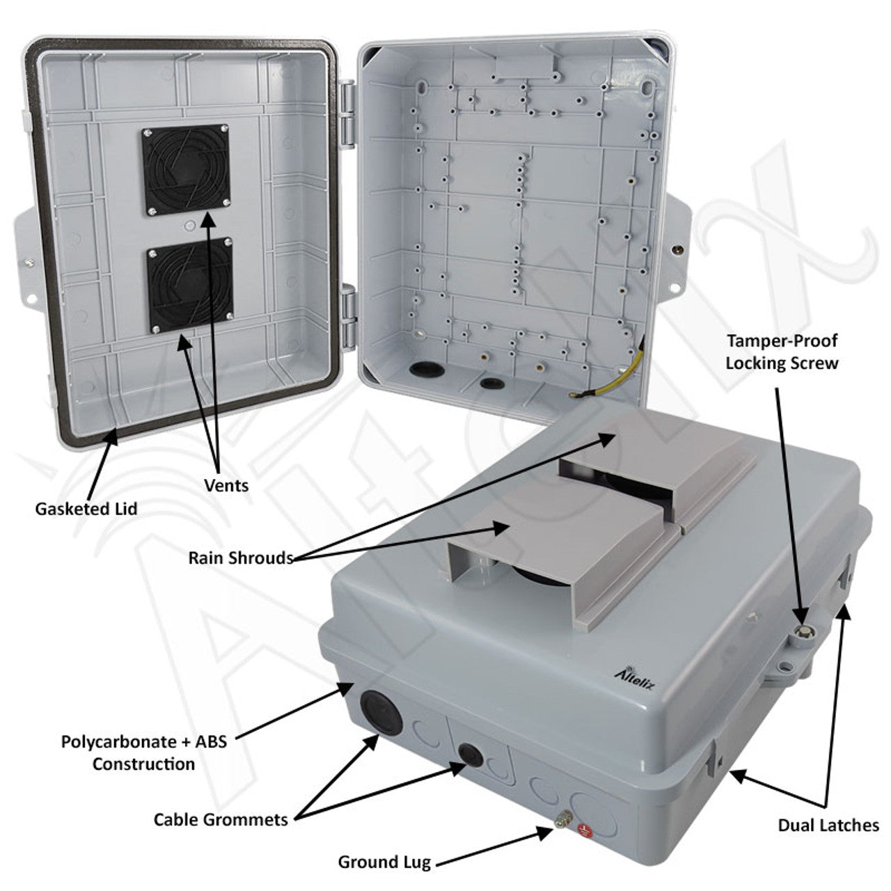 Altelix 14x11x5 PC + ABS Weatherproof Vented Utility Box NEMA Enclosure with Hinged Door - 0