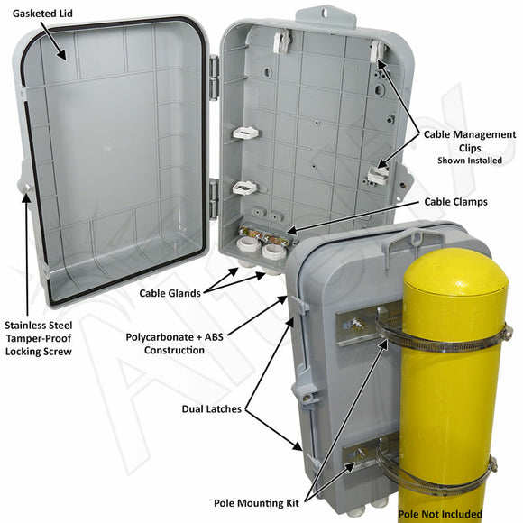 Altelix 15x10x5 Pole Mount NEMA 4X Polycarbonate + ABS Weatherproof Enclosure
