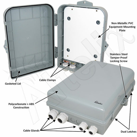 Altelix 15x10x5 Polycarbonate + ABS NEMA 4X RF Transparent Outdoor WiFi Enclosure with No-Drill PVC Equipment Mounting Plate