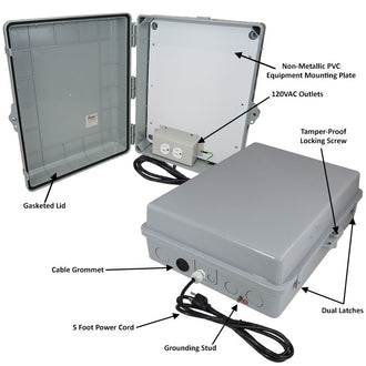 Altelix 17x14x6 Polycarbonate + ABS Indoor / Outdoor RF Transparent Enclosure with PVC Non-Metallic Equipment Mounting Plate, 120 VAC Outlets & Power Cord