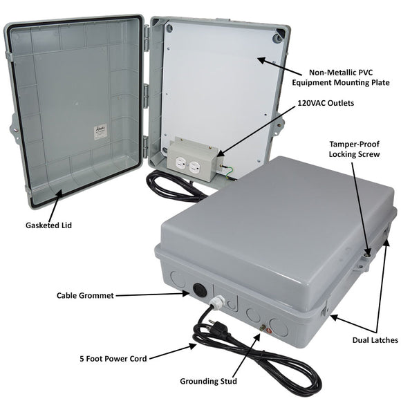 Altelix 17x14x6 Polycarbonate + ABS Indoor / Outdoor RF Transparent Enclosure with PVC Non-Metallic Equipment Mounting Plate, 120 VAC Outlets & Power Cord