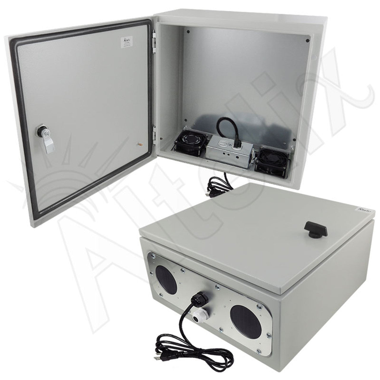 Altelix Steel Heated Weatherproof NEMA Enclosure with Dual Cooling Fans, 200W Heater, 120 VAC Outlets and Power Cord