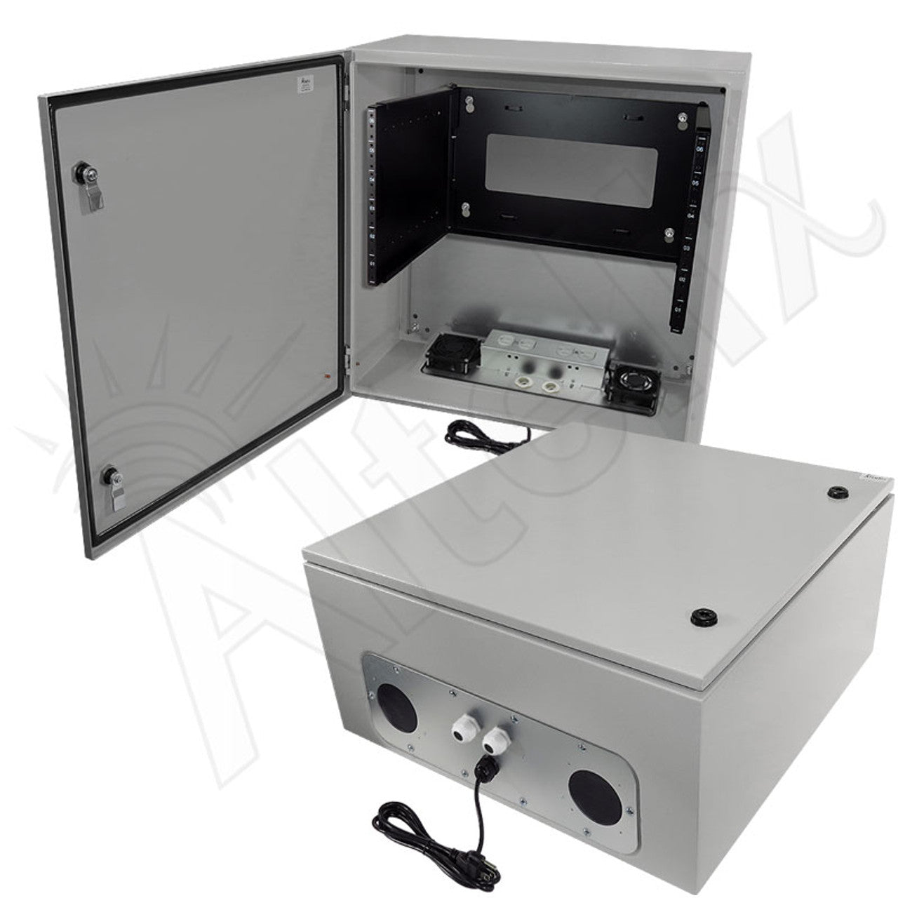 Altelix 19" Wide 6U Rack Steel Weatherproof NEMA Enclosure with Dual Cooling Fans, 120 VAC Outlets and Power Cord-1
