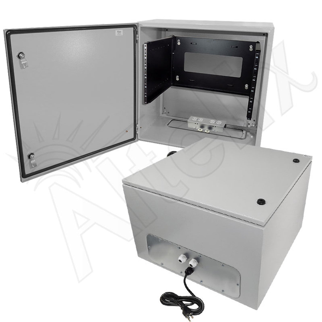 Altelix 120VAC 20A Steel NEMA 4X Enclosure for UPS Power Systems with 19" Wide 6U Rack, 20A Power Outlets and Power Cord-3
