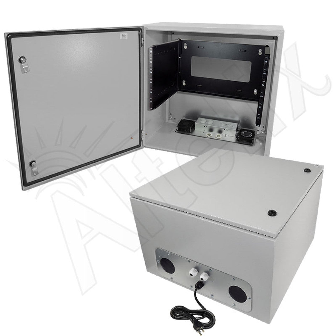 Altelix 120VAC 20A Steel NEMA Enclosure for UPS Power Systems with 19" Wide 6U Rack, Dual Cooling Fans, 20A Power Outlets & Power Cord-3