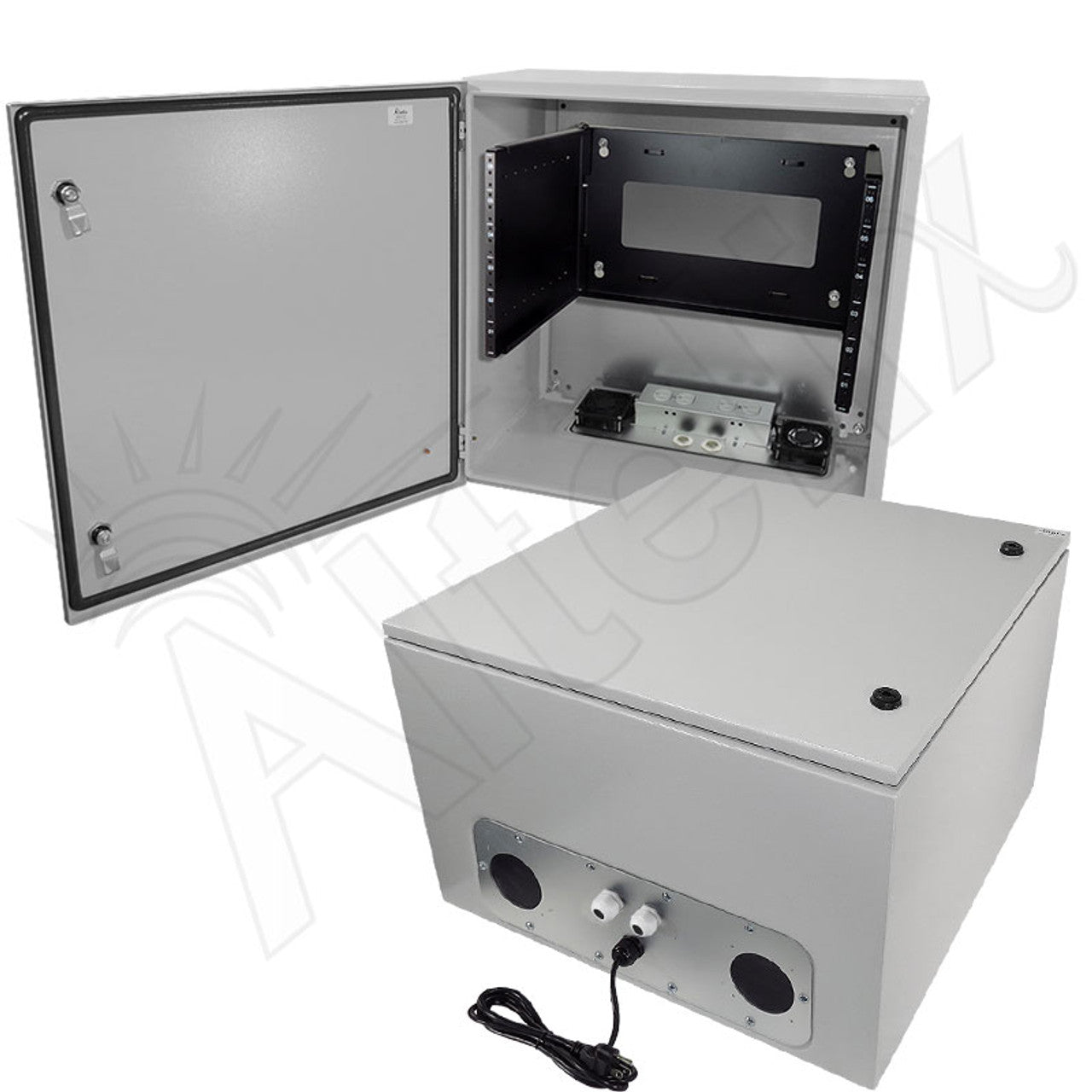 Altelix 19" Wide 6U Rack Steel Weatherproof NEMA Enclosure with Dual Cooling Fans, 120 VAC Outlets and Power Cord - 0