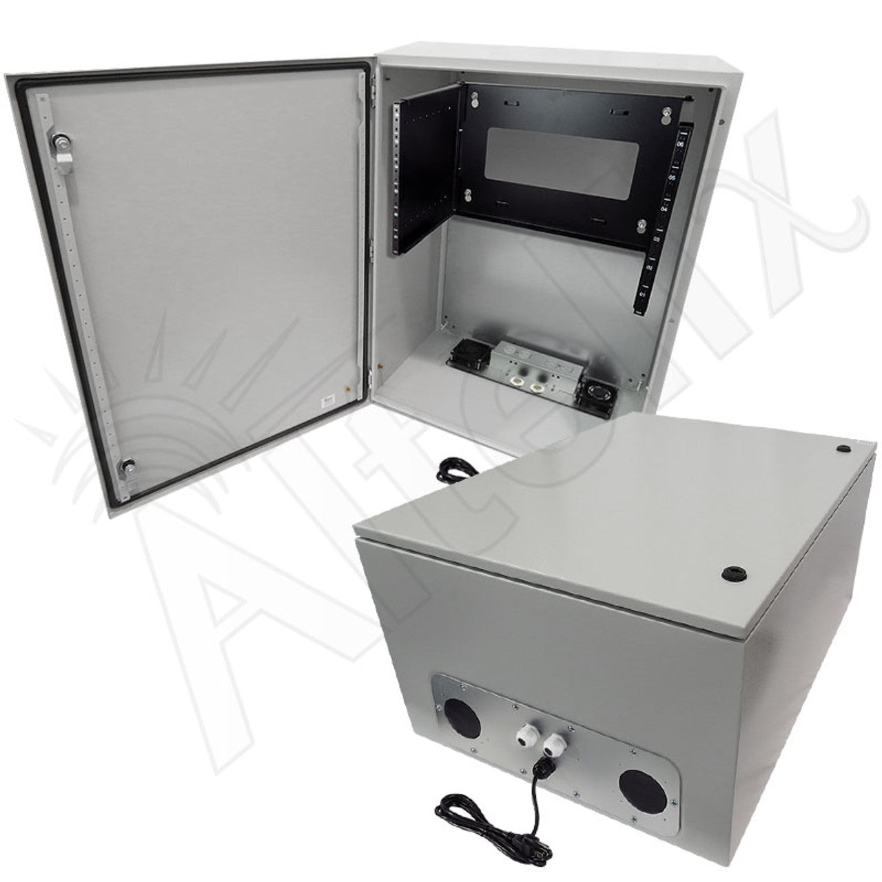 Altelix 19" Wide 6U Rack Steel Weatherproof NEMA Enclosure with Dual Cooling Fans, 120 VAC Outlets and Power Cord-5