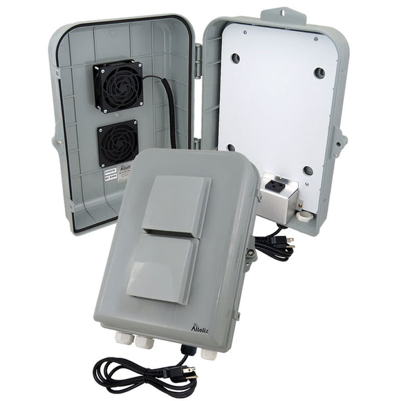Altelix 15x10x5 PC+ABS Vented RF Transparent Outdoor WiFi Enclosure with No-Drill PVC Equipment Mounting Plate, Cooling Fan, 120 VAC Outlet & Power Cord