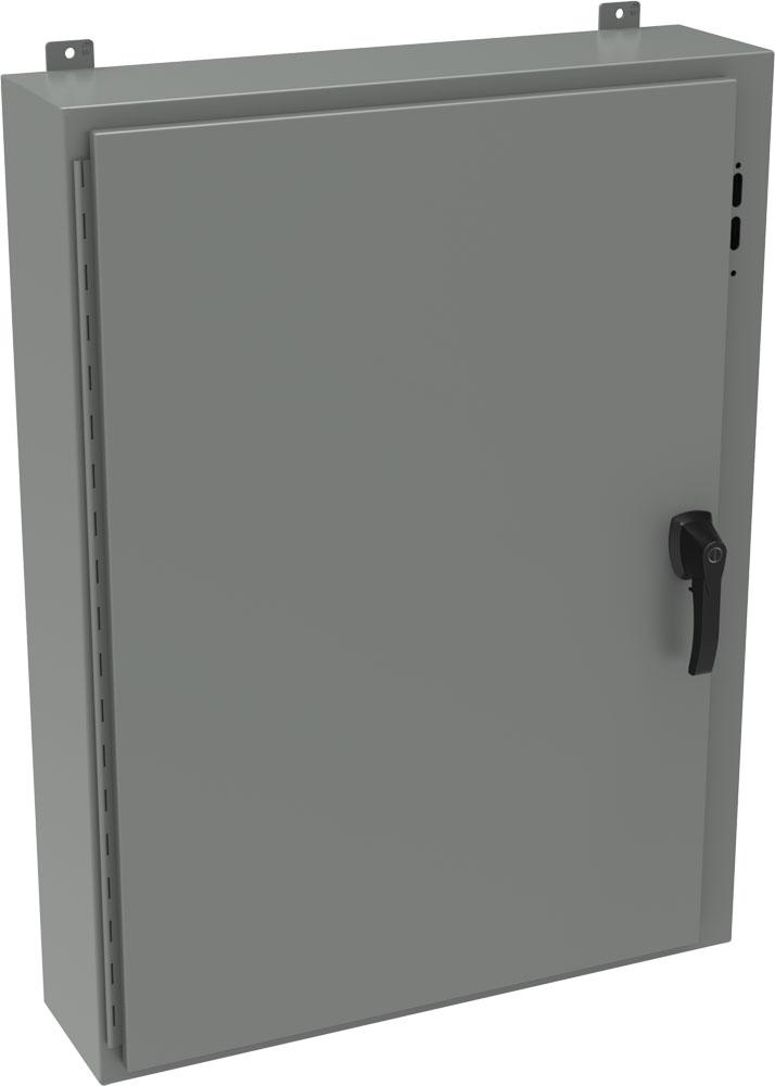 NEMA 4 Mild Steel Wallmount Disconnect Enclosure 1447S HK Series  Continuous Hinge Door (Flange with multi   vendor cutout) with Defeater Handle