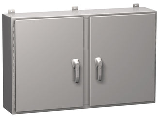 Type 4X Stainless Steel Two Door Wallmount Enclosure HN4 WM SS Series  Continuous Hinge Door with Handle