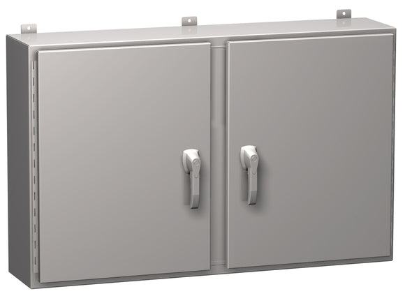 Type 4X Stainless Steel Two Door Wallmount Enclosure HN4 WM SS Series  Continuous Hinge Door with Handle